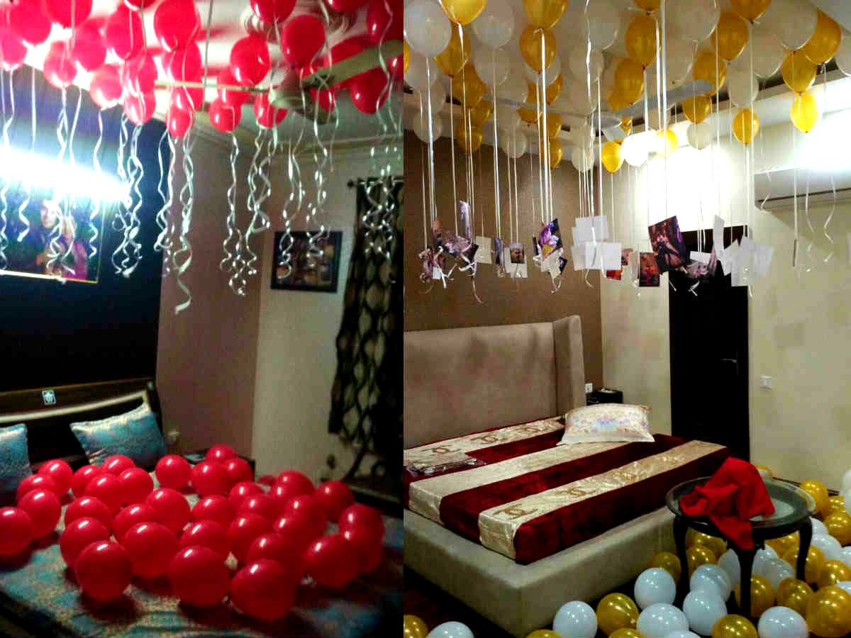 Balloon Surprise Decoration At Home For Anniversary Birthday In