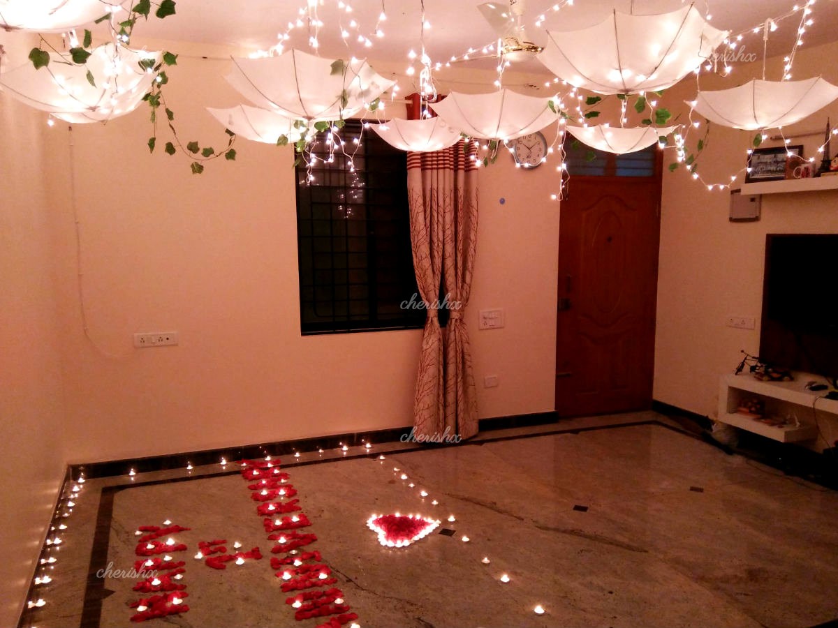 Night Under the Umbrella Anniversary Room Decoration in Bangalore.