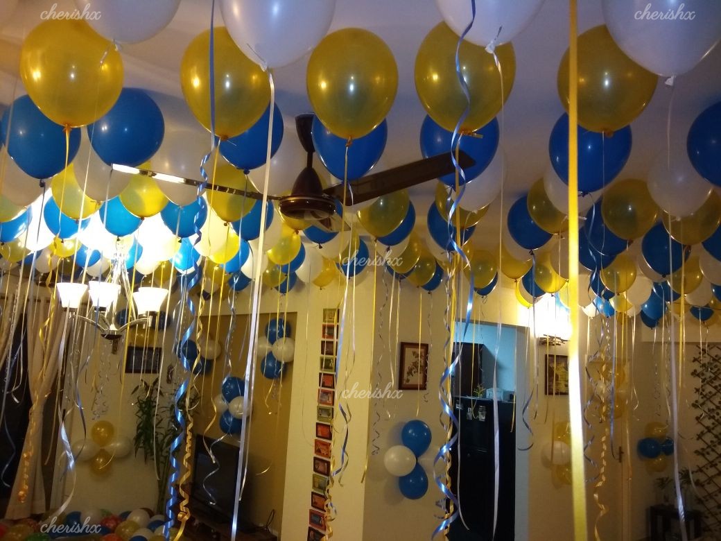 birthday party decoration ideas at home for husband with helium balloons 