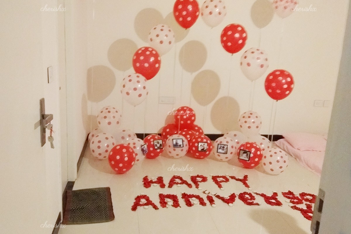 Set up with polka dots balloons and rose petals for a mindblowing surprise.