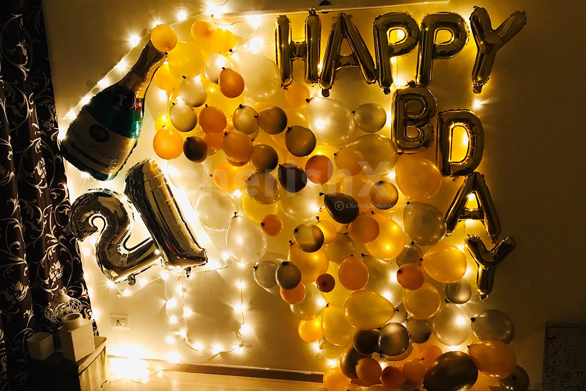 party decoration ideas at home with pixel birthday lighting and balloons 