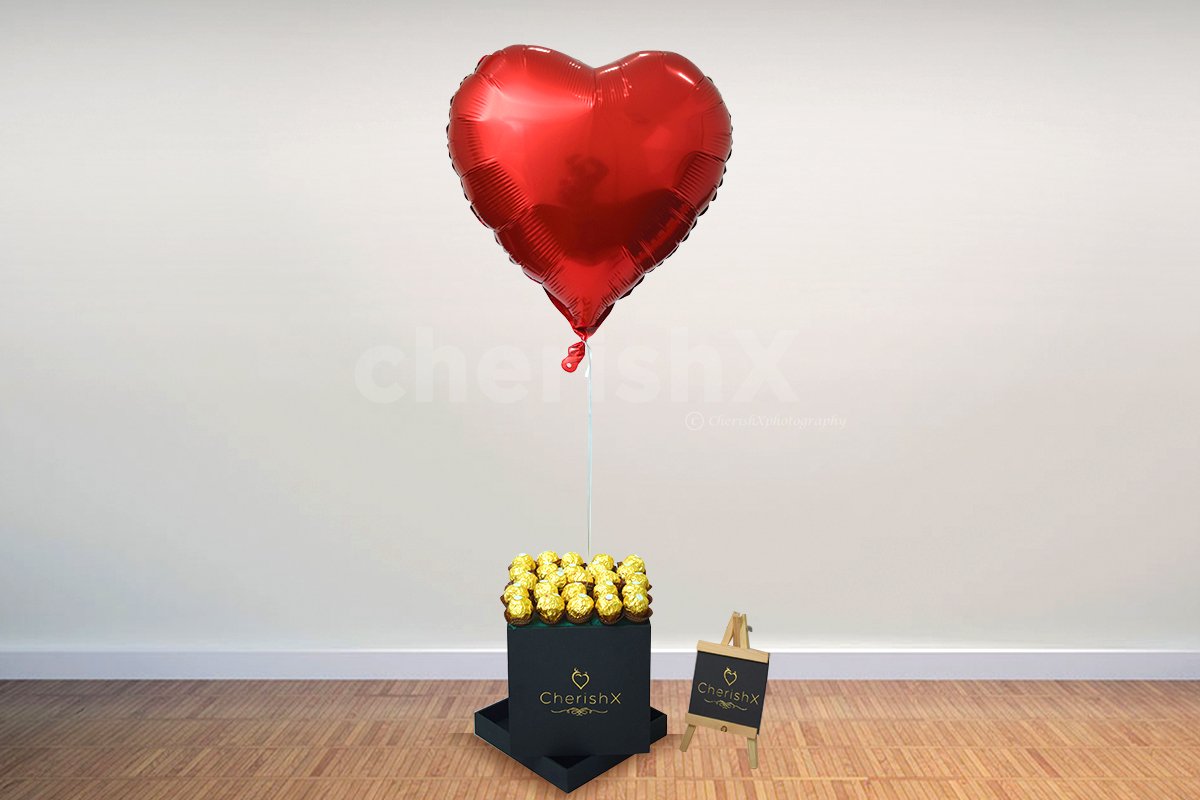 Chocolate Bucket with Heart-shaped Balloon to gift to your close ones.