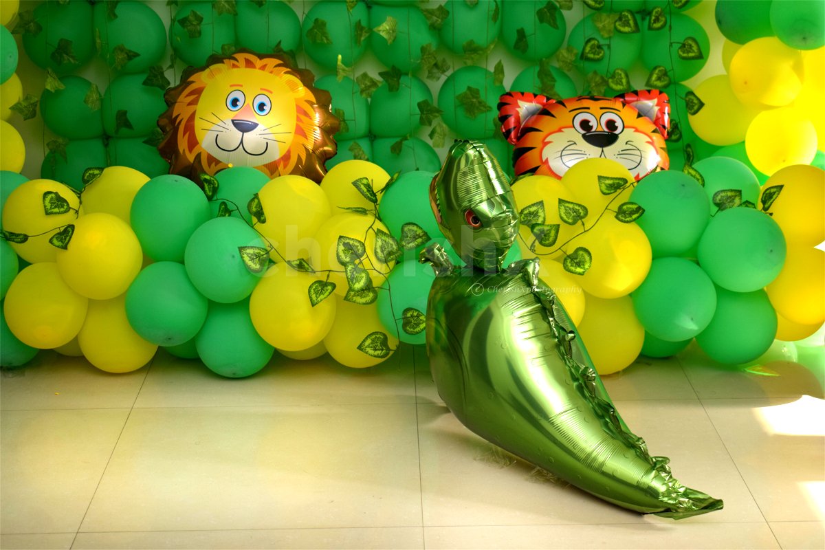 Tiger, Lion and Dinosaurus Foil balloons to make the Decor more realistic.
