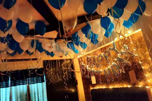 White and Blue Balloon Decoration at your home in Delhi, Gurgaon, Noida, NCR