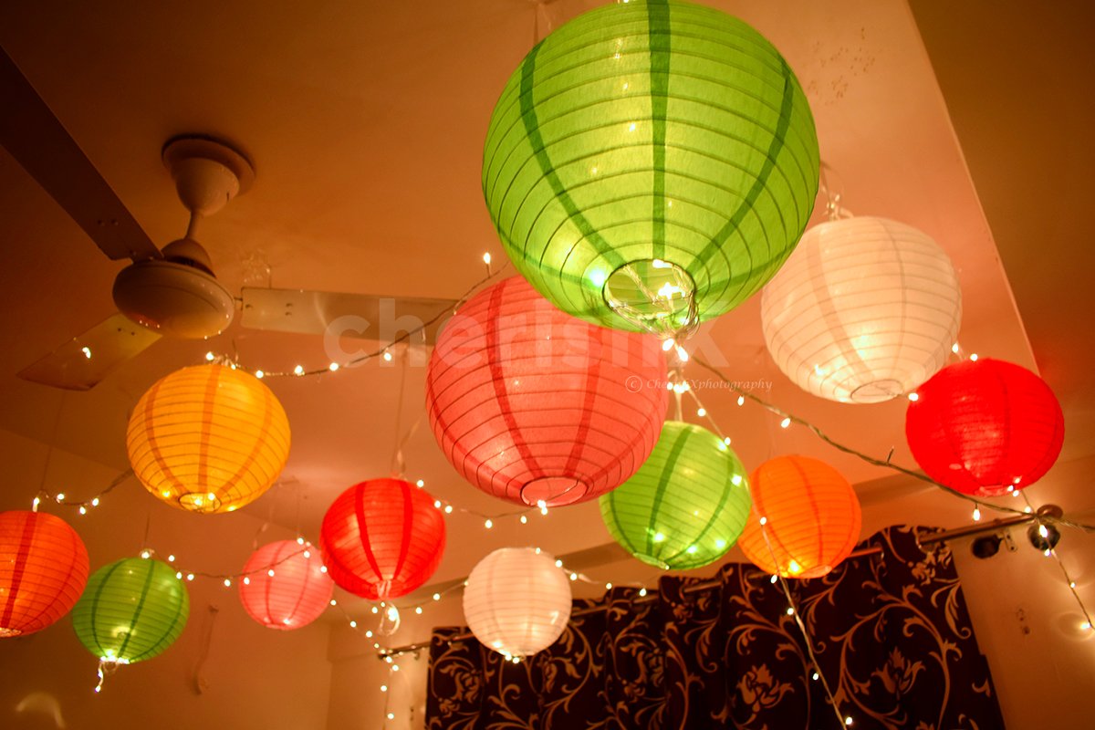 Multicolored Paper Lanterns with LED Lights
