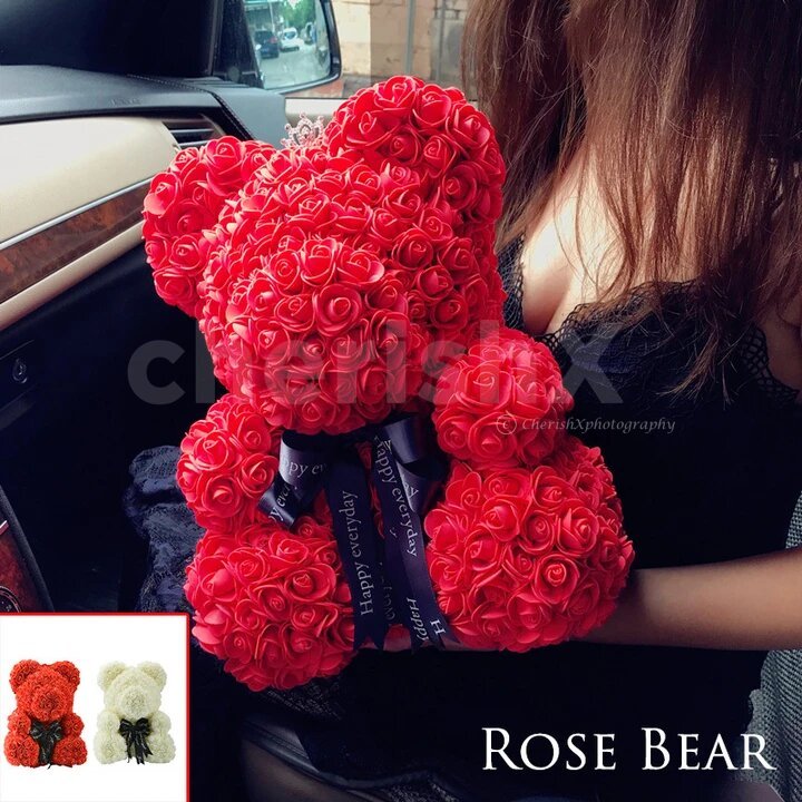 rose teddy bear real roses