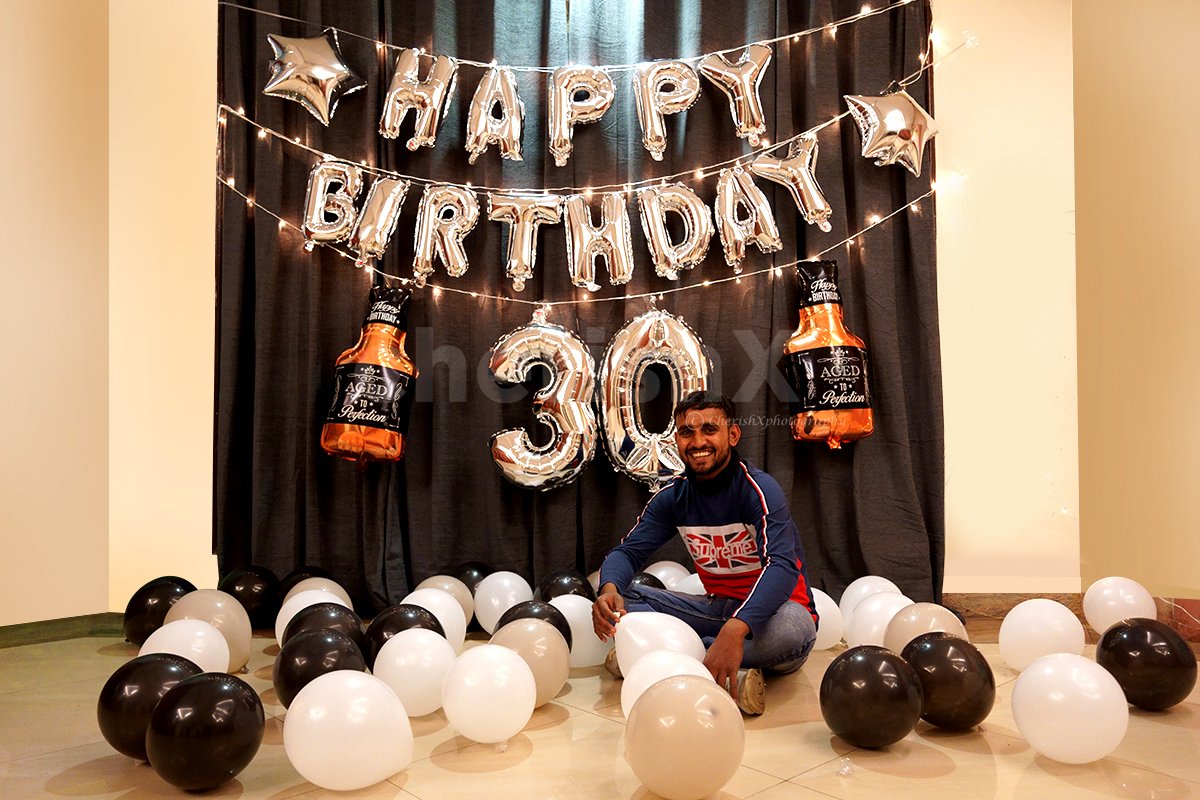 Silver Themed Birthday Decorations with Whiskey and Number Digit ...