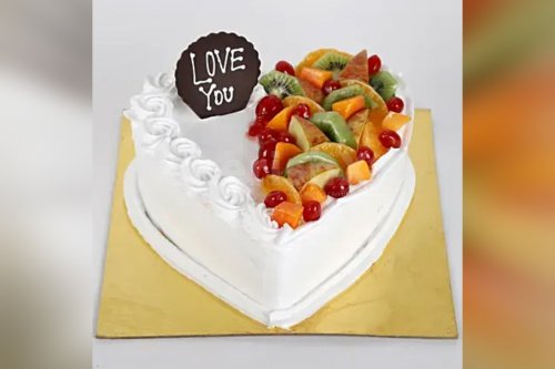 Heart Shape Cream Birthday Cake with Fruits & Nuts to China – SammyGift