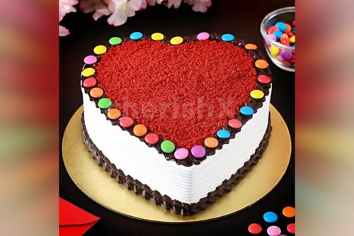 Order Heart Shape Red Velvet Gems Cake Online Free Shipping in ...