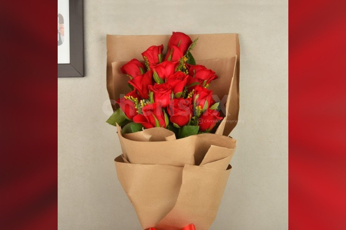15 red roses bouquet in a special packing