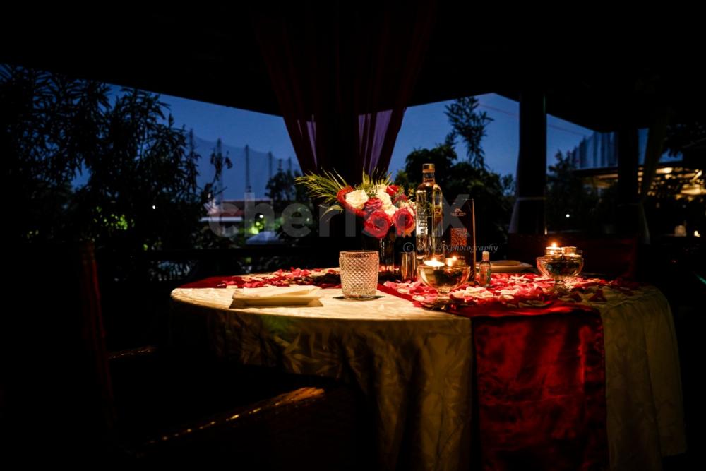 The decorated Gazebo Candle Light dinner table is specially curated for your romantic experience.