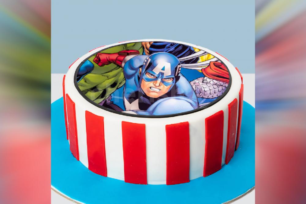 Order this Captain America Photo Fondant Cake Online Free Shipping in