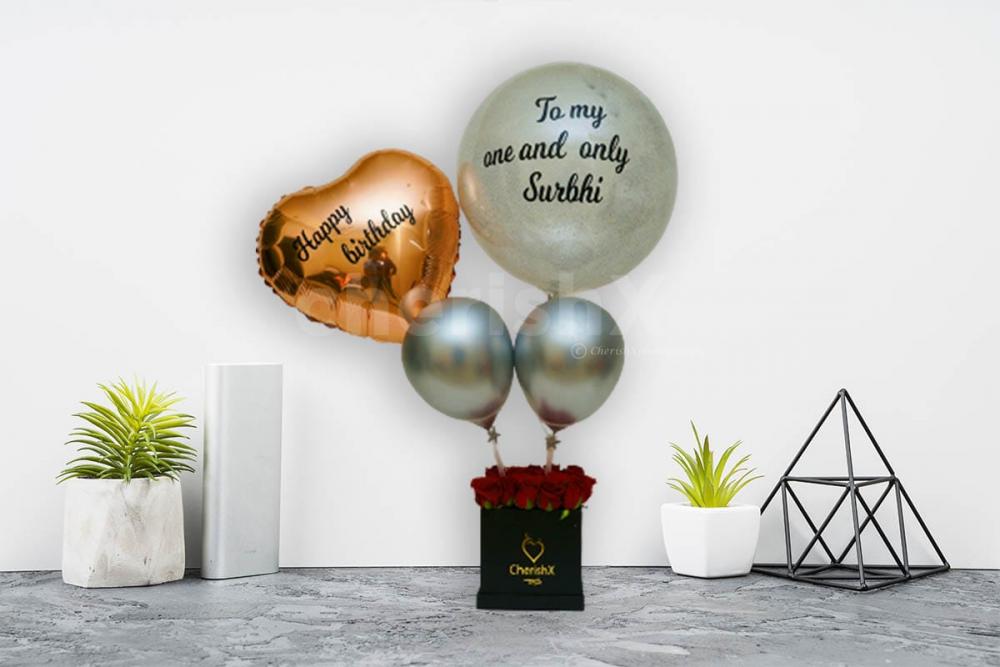 Express your love through Rosegold and chrome balloon rose bucket for your loved ones through cherishx