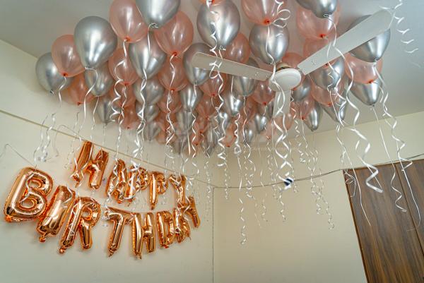 Rosegold and silver chrome balloon decoration surprise by cherishx