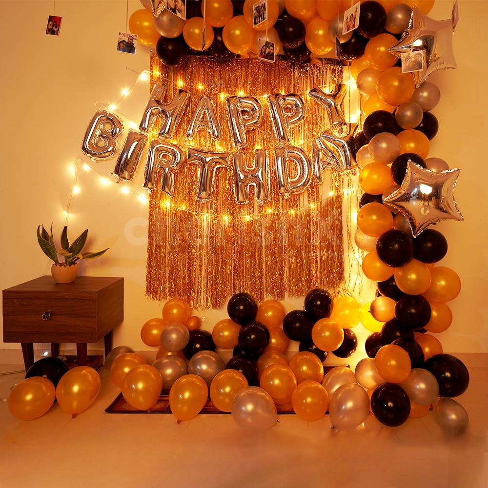 Get fancy with this Glorious Black and Golden Birthday decor and ...