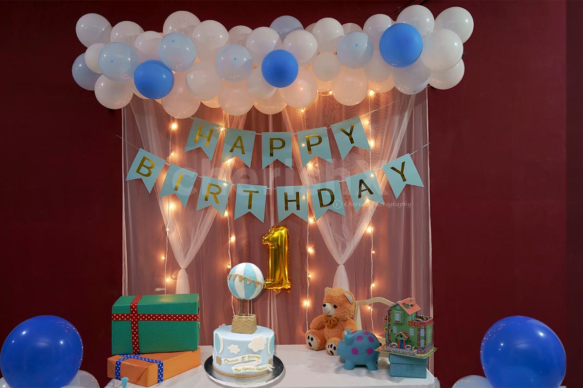 1st Birthday Decoration with Blue & White Balloons