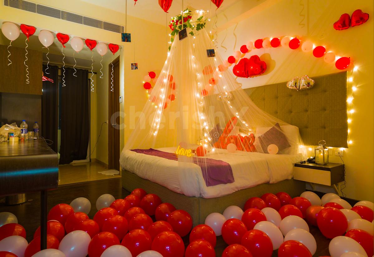 Surprise your loved one with a beautiful First Night Red Balloon Canopy Decor offered by CherishX!