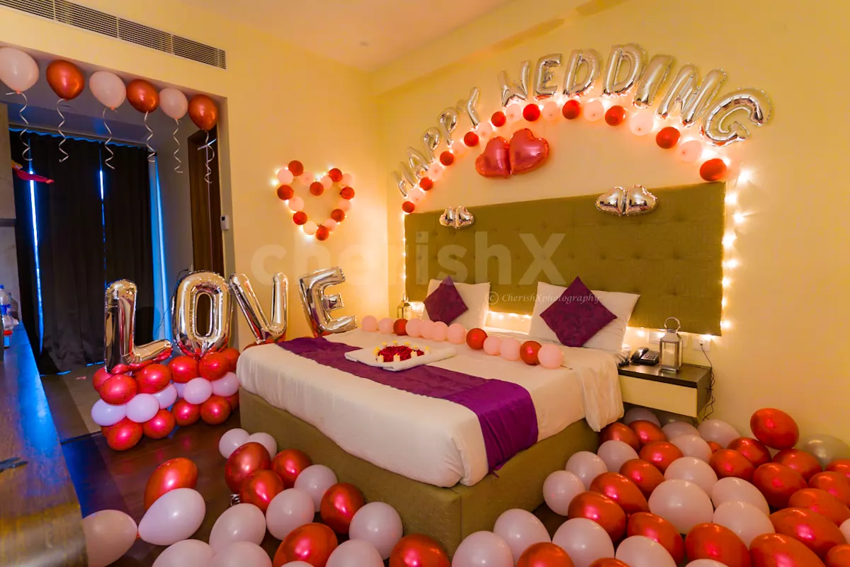A Romantic Happy Wedding First Night Decoration with huge LOVE ...