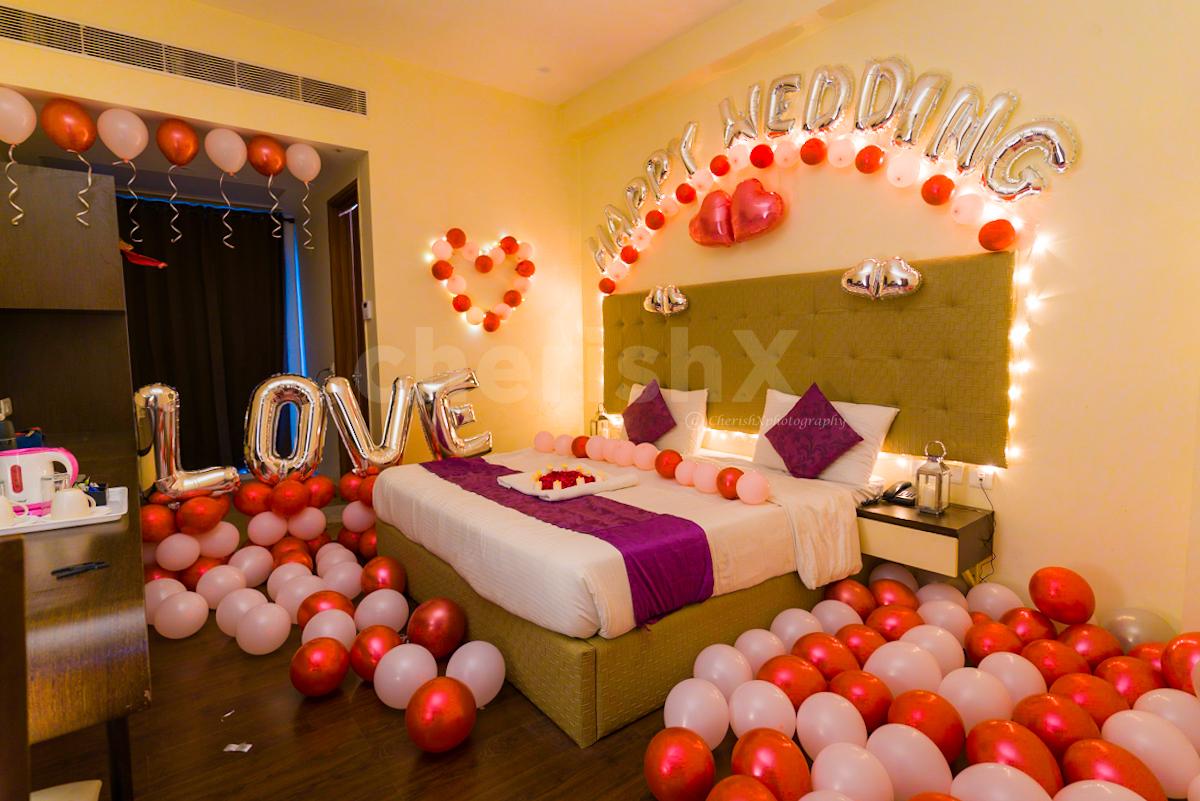 A Romantic Happy Wedding First Night Decoration with huge LOVE letters ...