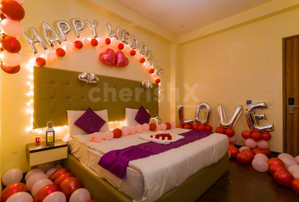 Happy WeddingFirst Night Balloon Room Decoration for Just Married Couples.