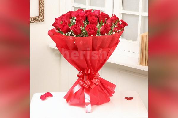 30 Red Roses in Red Color Paper Bouquet