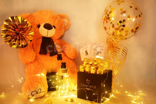 Shower your love this Teddy Day by gifting CherishX's Teddy With Balloon Bucket !!