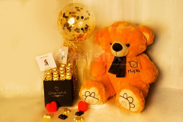 Make your Valentine's Week beautiful by boking a Teddy With Balloon Bucket with CherishX!