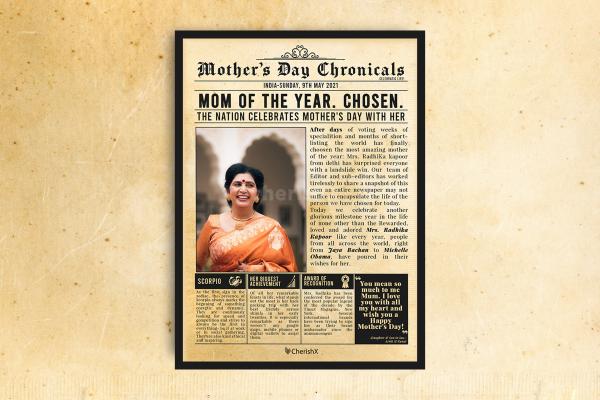 Book a wonderful newspaper frame for your mother's birthday or the occasion of mother's day!