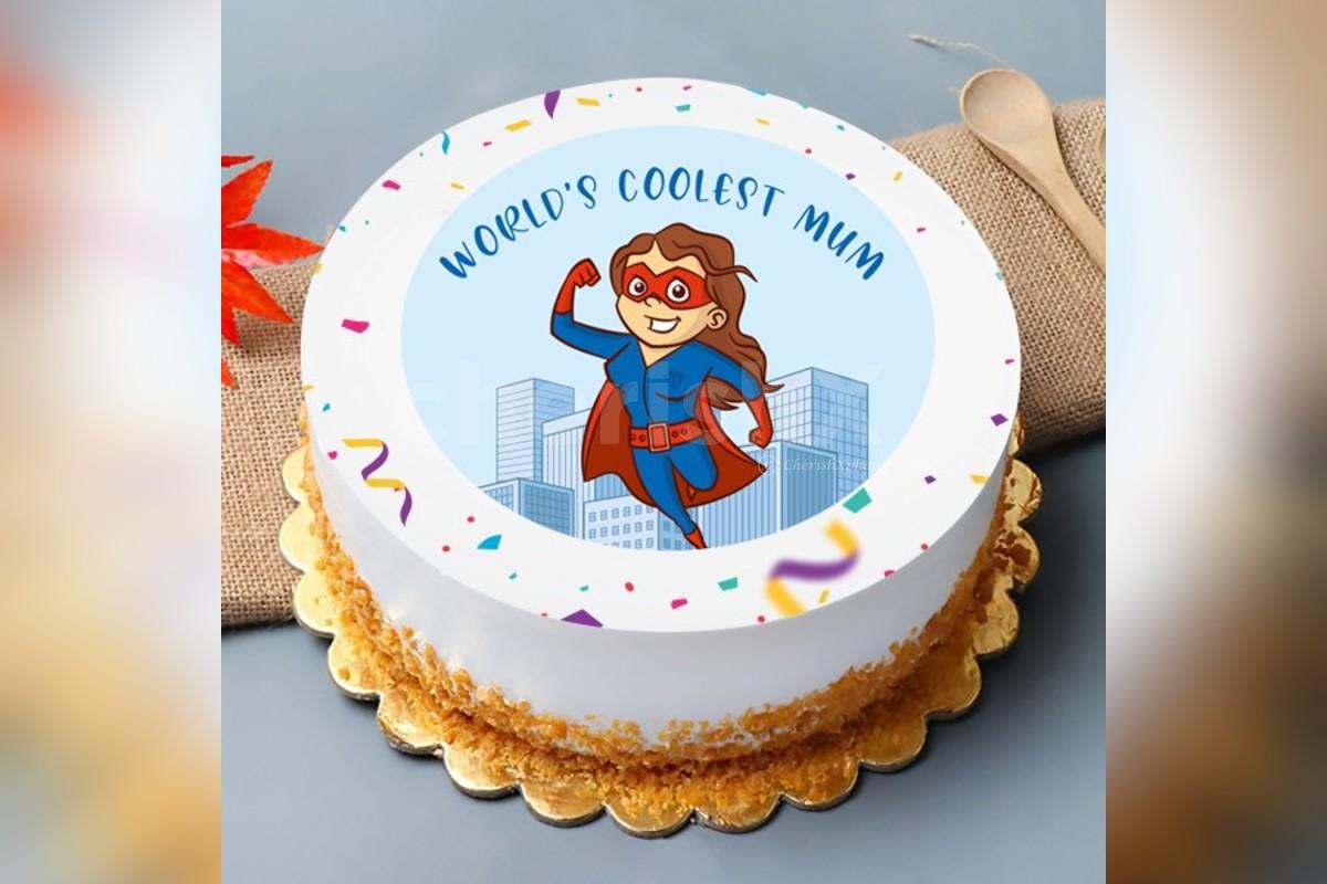Buy Online or Send a delicious "World's Coolest Mom"  Photo Cake anywhere in Delhi, Gurgaon, Noida, NCR, Bangalore, Jaipur as a Mother's Day Gift!