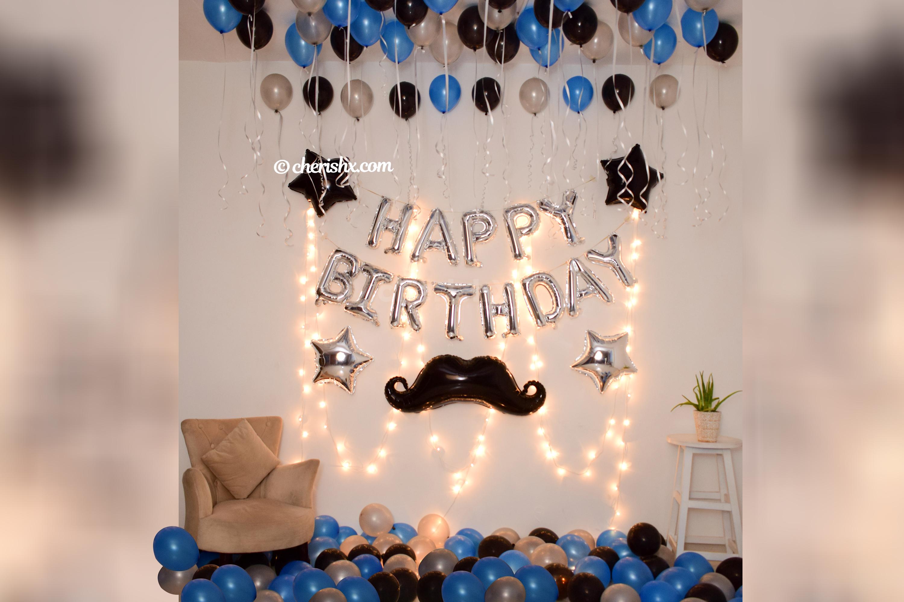 Light Blue With Golden Happy Birthday Decoration Items Kit Combo Set  Birthday Bunting Golden Foil Curtain Metallic Confetti Balloons With Hand  Balloon Pump And Glue Dot - 63 pieces - Party Propz: