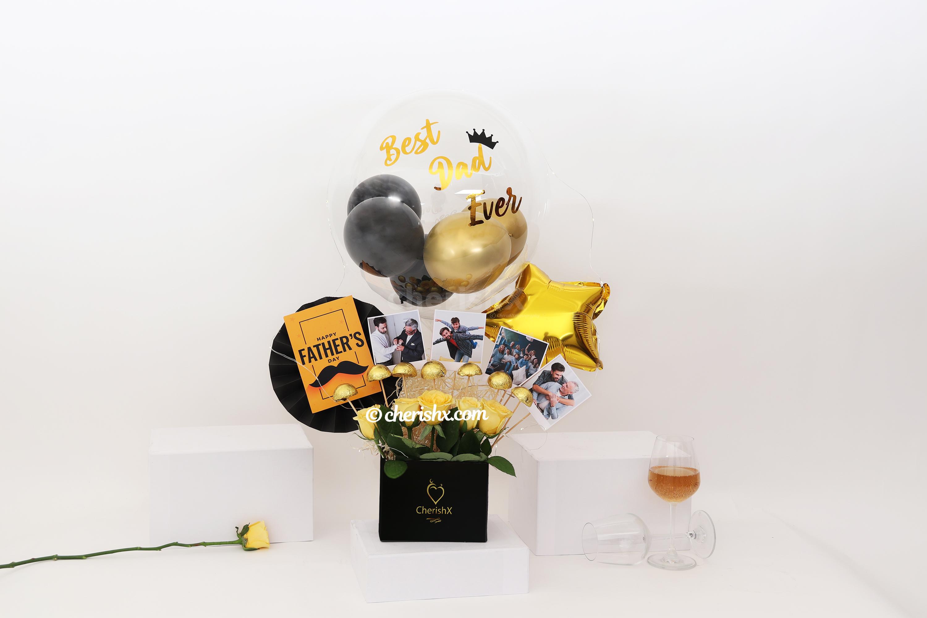 Wish your Father a “Happy Father’s Day” with this Yellow Roses and chocolate filled photobucket!