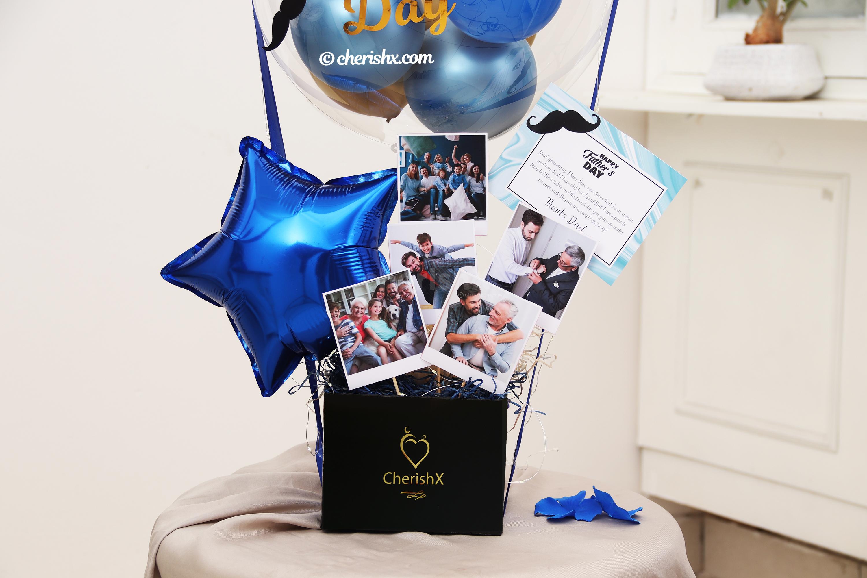 Blue & Gold Balloon Bucket for Him