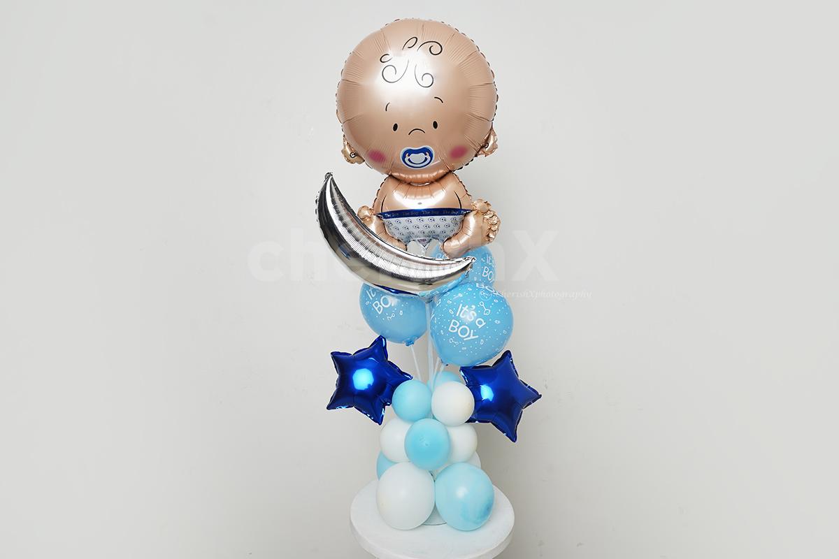 A Baby Boy Balloon Stand for your Baby Celebration.