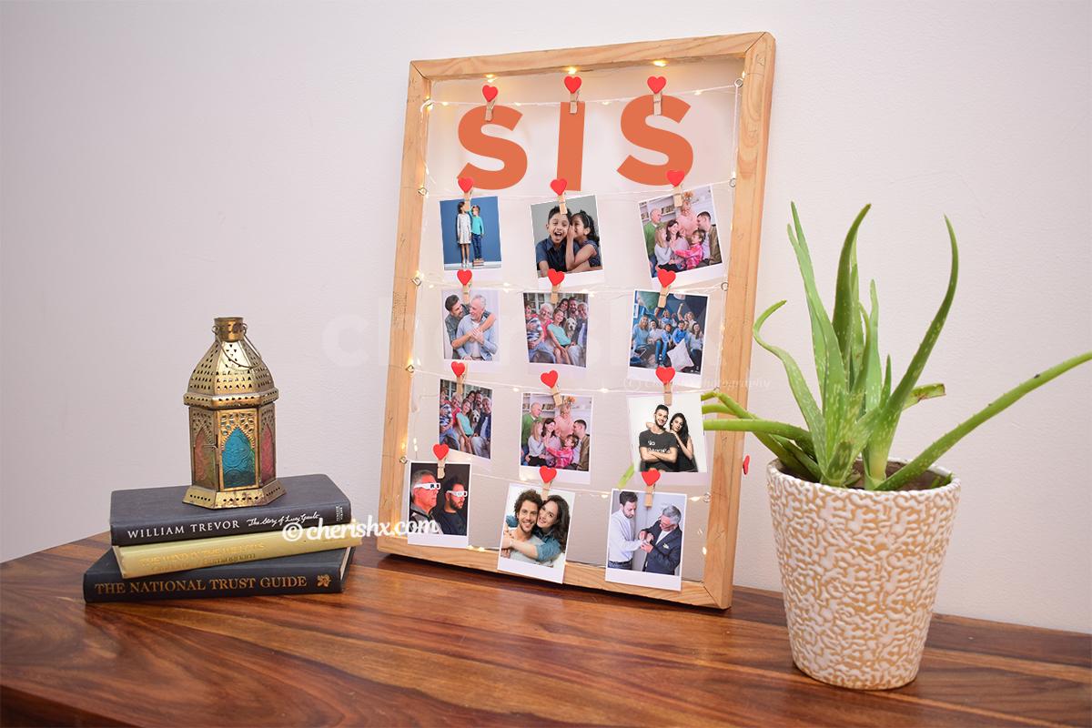 A memory string photo frame to wish your sister.