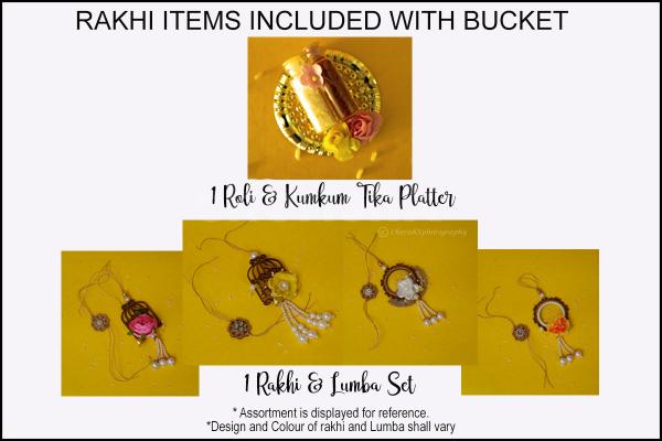 You can gift these beautiful Rakhi Lumba set in the bucket surprise to your brother and sister-in-law with CherishX