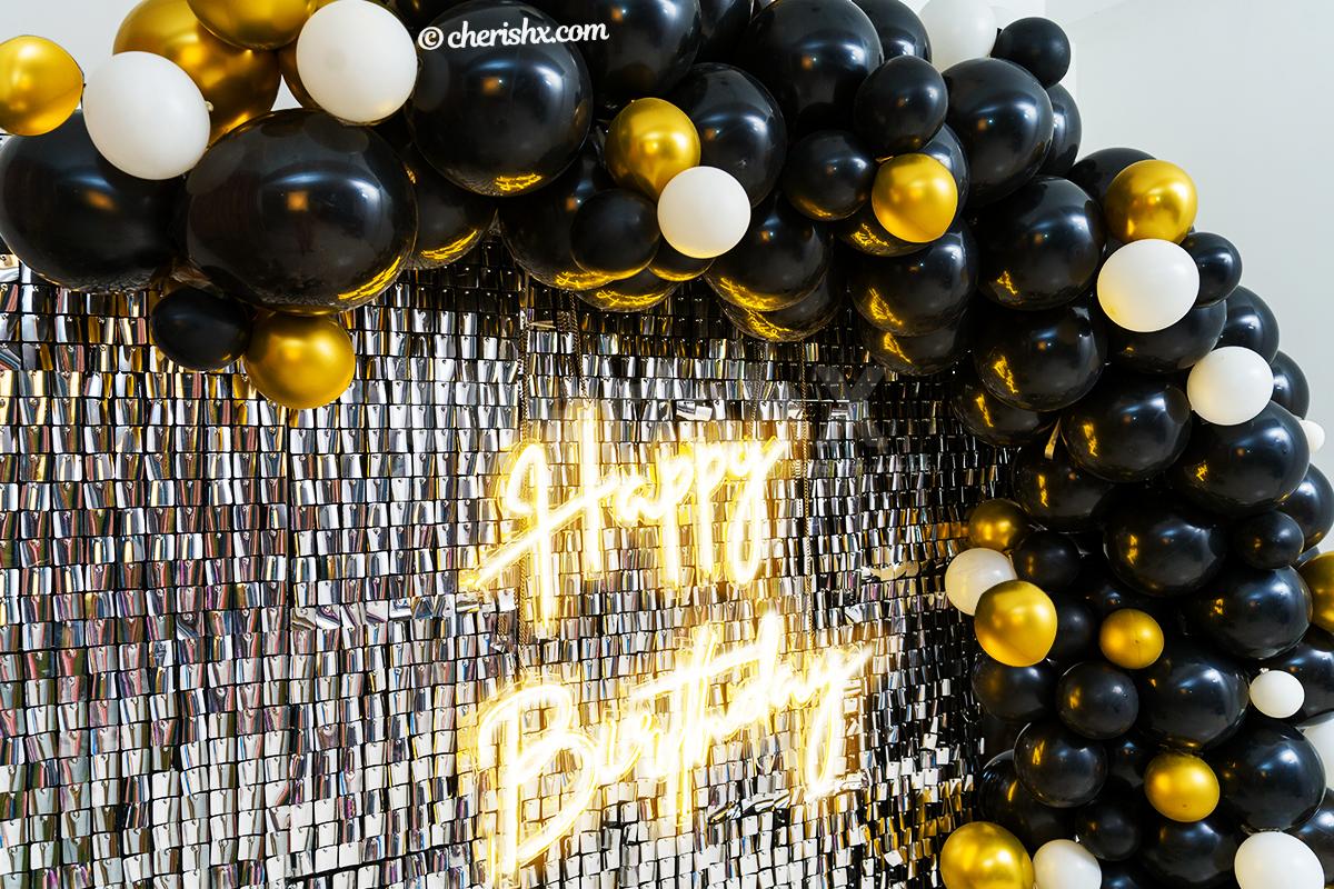 Make your birthday party awesome with CherishX's Premium Sequins Black and Gold Neon Decor