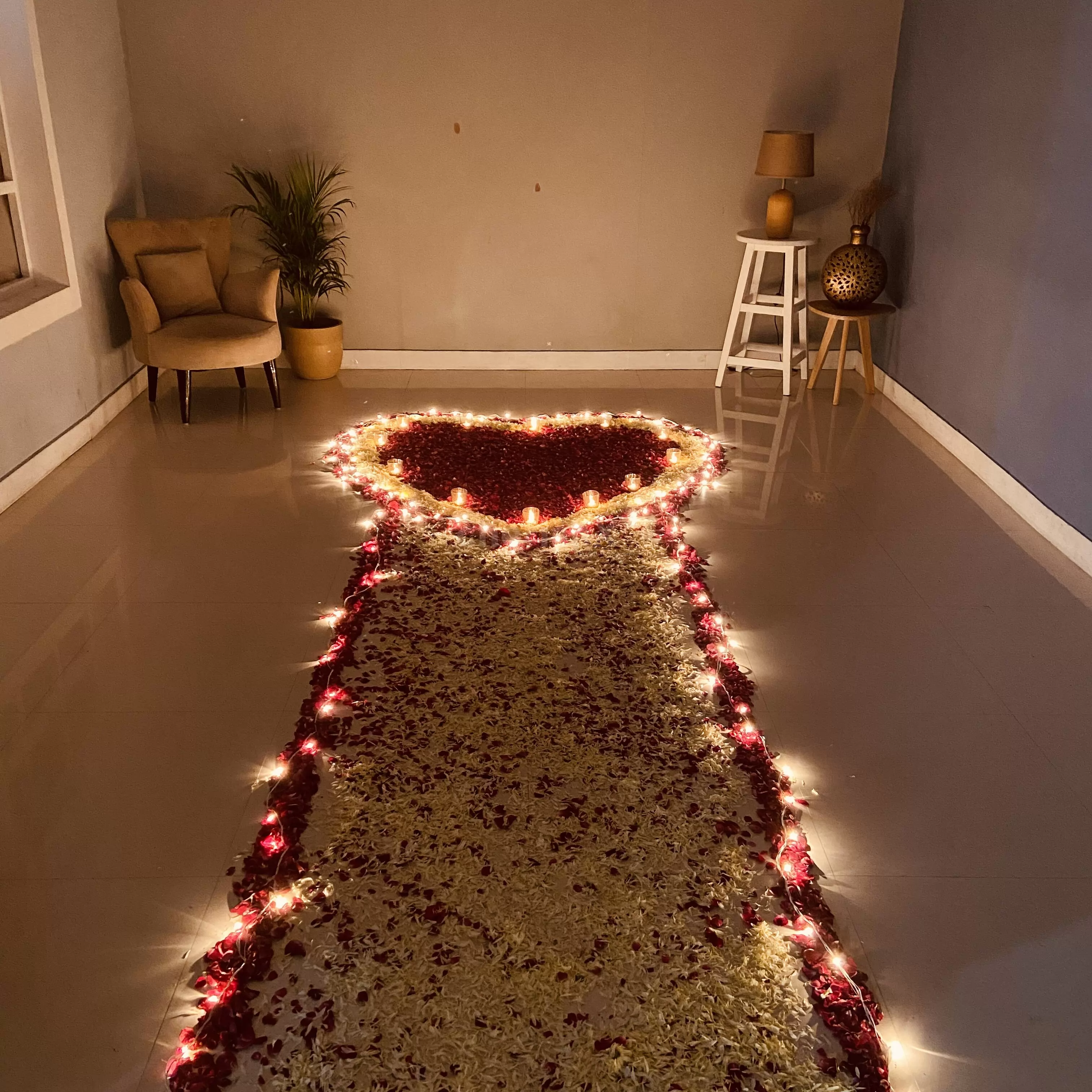 Proposal Setting with Flowers & Candles Pathway at home in Delhi ...