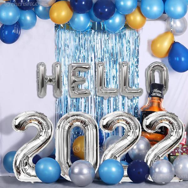 Stylish Blue And Silver Theme New Year Decor