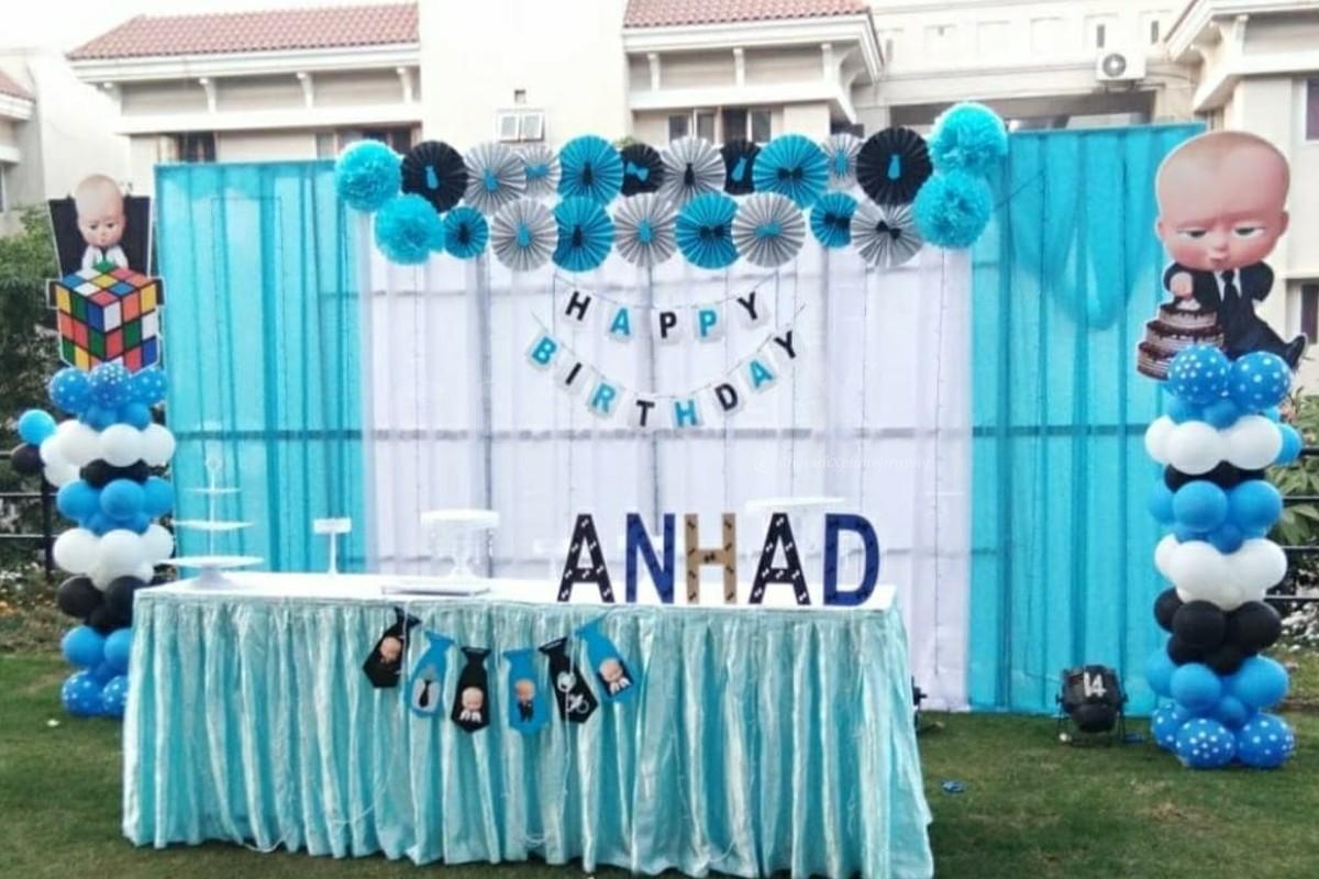"A Cute Boss Baby Theme Birthday Decoration in Hyderabad for your Baby Boy’s Birthday. Hyderabad