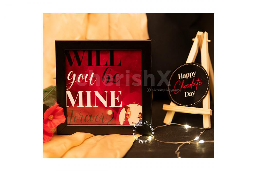 Romantic Valentine's Countdown black box has Black frame with a customized question to ask your partner