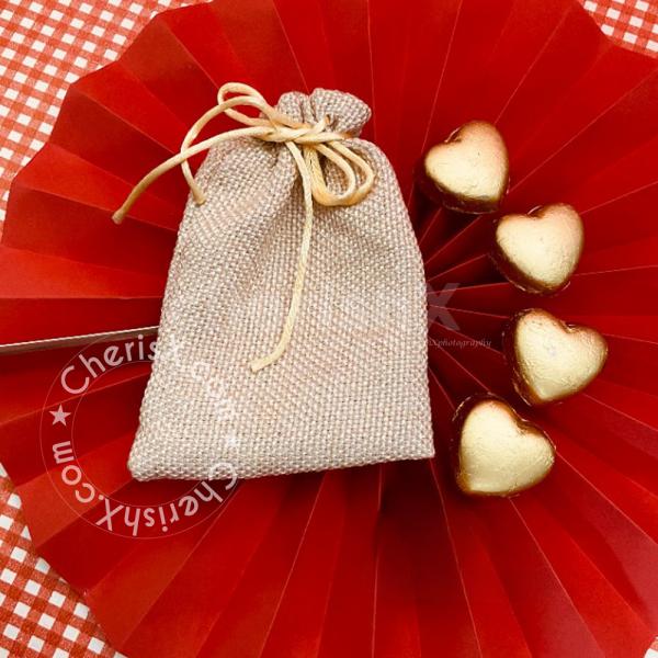 Heart shape chocolates with jute pouch