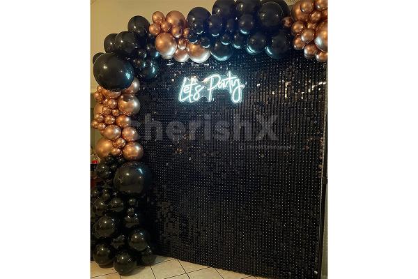 Celebrate Birthday or Anniversary with a Classy Golden and Black themed Sequin Decor!