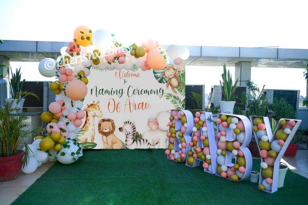 A Gorgeous Jungle Theme Decor for your baby's naming ceremony!
