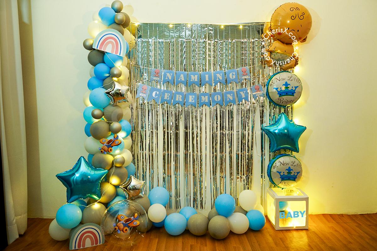 Blue Baby Boy Naming Ceremony Home Decoration in Delhi NCR, Gurgaon, Noida,  Hyderabad or Mumbai. | Delhi NCR