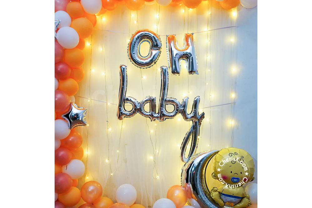 Make your celebrations unforgettable with CherishX's Pastel Peach and Rose Gold Oh Baby Decor!