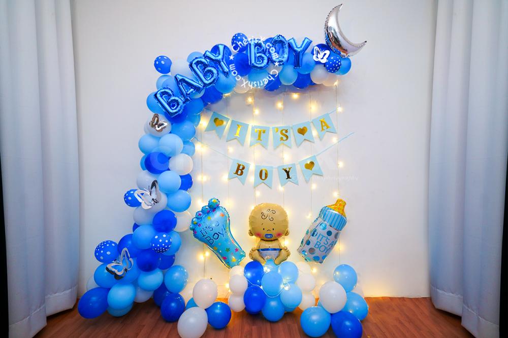 Birthday Party Decoration Kit Black Happy Birthday Banner, 30 Pastel Blue  Decoration Balloons 1 Blue Fringe Shining Curtain