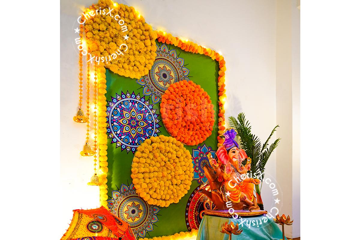 Mandala Floral Backdrop Ganpati Decor