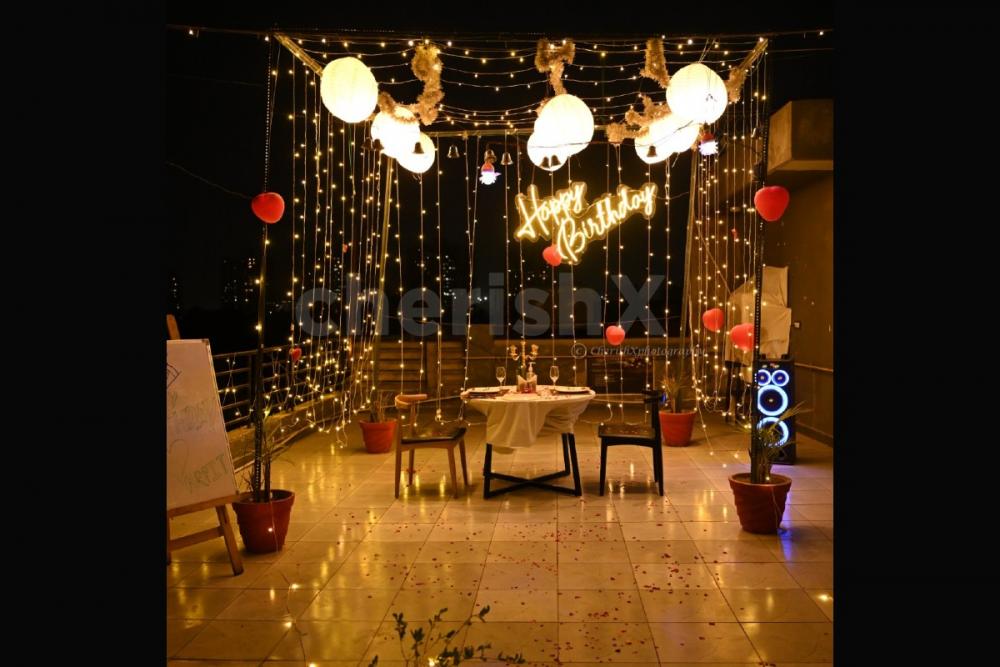 Beautiful rooftop cabana candlelight dinner in delhi ncr