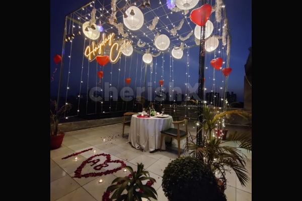 Beautiful rooftop cabana candlelight dinner in delhi ncr by CherishX