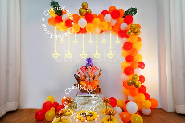 Festive Decoration for Ganesh Chaturthi with Balloons & LED Lights